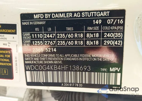 2017 Mercedes-Benz Glc 300 4Matic from USA, damaged, VIN WDC0G4KB4HF138693